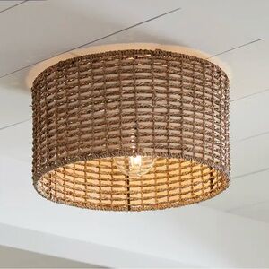 Allen + Roth Adara 14” Rattan Flush Mount Ceiling Light – NEW